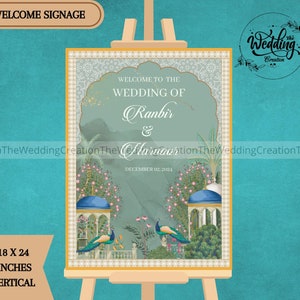 Indian Peacock Theme Wedding Welcome Sign, Indian Wedding Signage board, Hindu Wedding Welcome Sign, Royal Welcome Sign, Green Welcome Signs