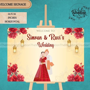 Indian Wedding Signage board, Pink Welcome Signs, Indian Couple Theme Wedding Welcome Sign, Hindu Wedding Welcome Signs, Royal Welcome Signs