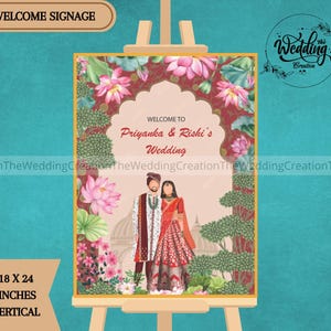 Indian Couple Theme Wedding Welcome Sign, Pink Welcome Signs, Indian Wedding Signage board, Hindu Wedding Welcome Signs, Royal Welcome Signs