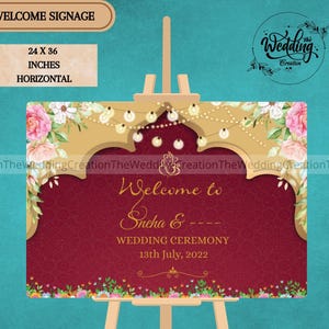 Hindu Wedding Welcome Sign, Maroon Welcome Signs, Indian Couple Theme Wedding Welcome Sign, Indian Wedding Signage board, Royal Welcome Sign