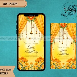 Haldi Party invite card, Digital Haldi Save the Date Electronic invitation, Haldi Save the Date card, Custom Portrait Haldi Ceremony invites