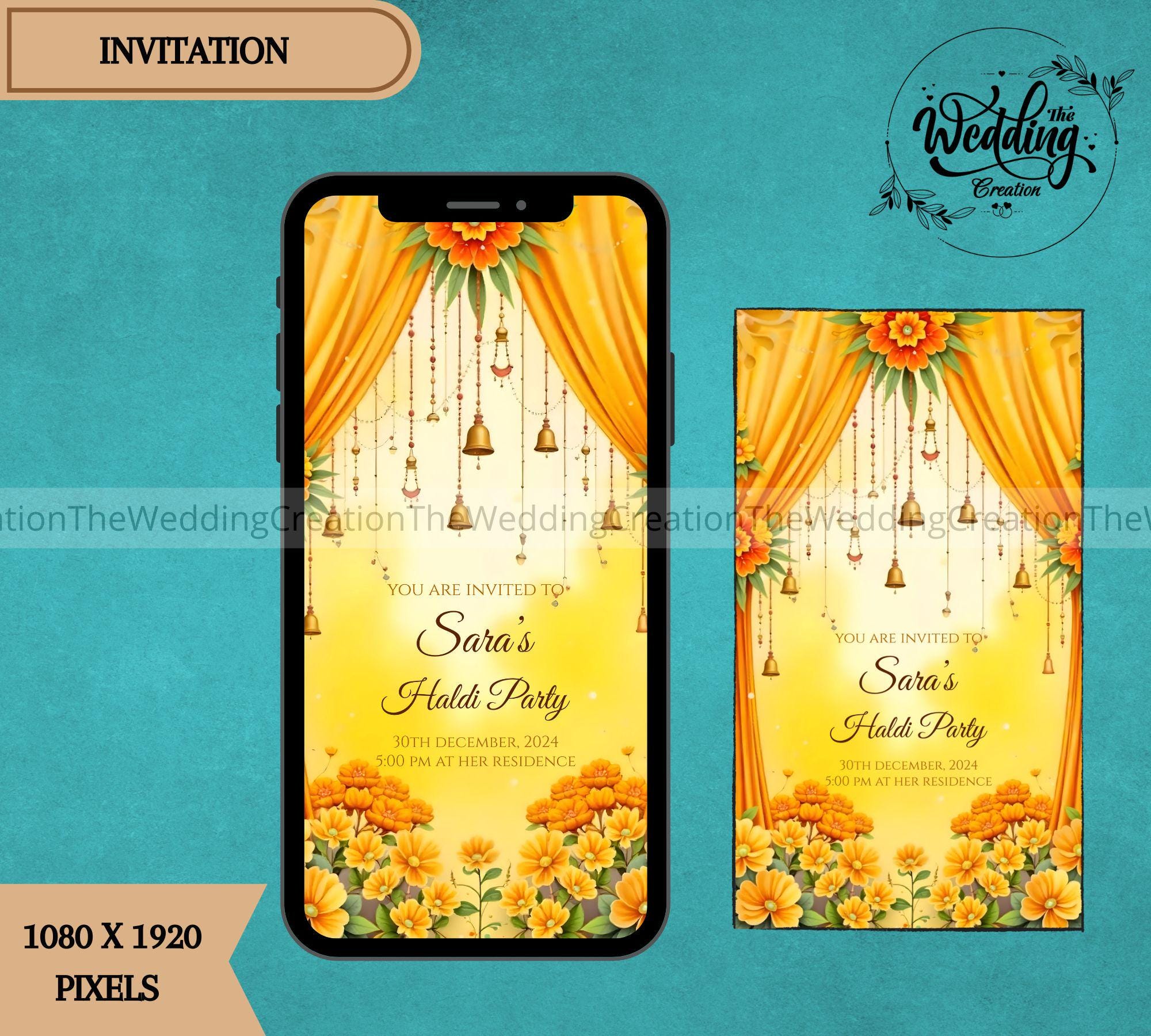 Haldi Party invite card, Digital Haldi Save the Date Electronic invitation, Haldi Save the Date card, Custom Portrait Haldi Ceremony invites
