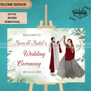 Indian Couple Welcome Signs, Indian Wedding Signage board, Hindu Wedding Welcome Signs, Royal Welcome Sign as Greenry Welcome Signs Editable