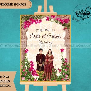 Pink Welcome Signs, Indian Couple Theme Wedding Welcome Sign, Indian Wedding Signage board, Hindu Wedding Welcome Signs, Royal Welcome Signs