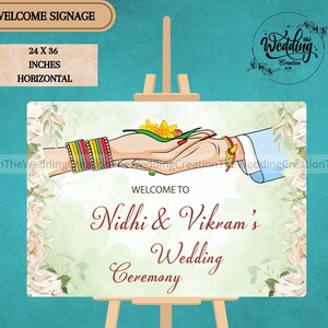Hindu Wedding Welcome Signs, Green Welcome Signs, Indian Couple Theme Wedding Welcome Sign, Indian Wedding Signage board, Royal Welcome Sign