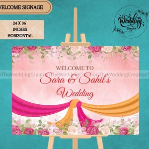 Hindu Wedding Welcome Signs, Pink Welcome Signs, Indian Couple Theme Wedding Welcome Sign, Indian Wedding Signage board, Royal Welcome Signs
