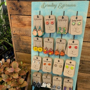 Earring Display Stand - with hooks and earring cards - store display, craft fairs, outdoor markets
