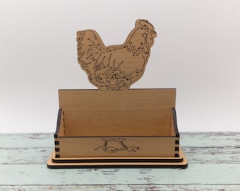 Engraved Chicken Business Card Holder: Farmhouse Desk Decor