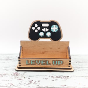 Tarjetero para escritorio con diseño de videojuego, tarjetero de escritorio Level Up, regalo para la oficina, regalo personalizado para él
