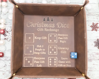 Engraved Leatherette Christmas Dice Tray: Gift Exchange Game