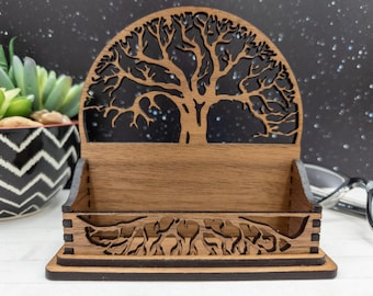 Tree of Life Business Card Holder: Laser Cut Wood Desk Organizer