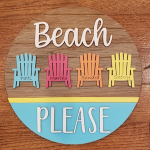 Beach Shiplap Sign - Handmade Wooden layered sign with Adirondack Chairs - Coastal Colors