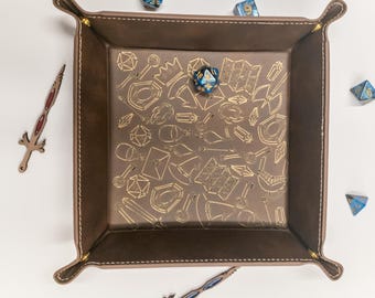 Engraved Leatherette DnD Dice Tray: Snap-Up Gaming Accessory