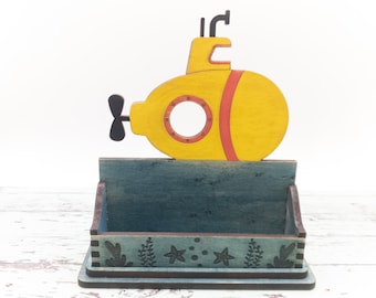 Yellow Submarine Business Card Holder: Ocean Desk Decor, Diver Gift