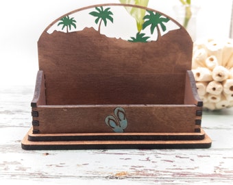 Beach Business Card Holder: Palm Tree & Flip Flops, Tropical Desk Decor