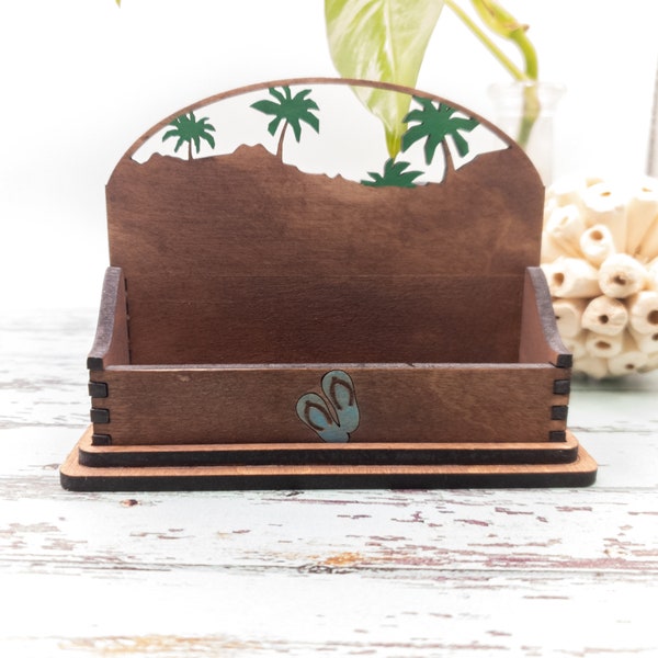 Beach Business Card Holder for desk, Palm Tree and Flip Flops Desk Card Holder, Tropical Gift for office, personalized