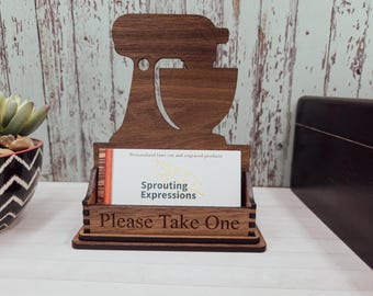 Personalized Wooden Mixer Business Card Holder: Baking Decor Gift