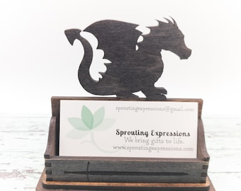 Dragon & Sword Business Card Holder: Mythical Desk Decor