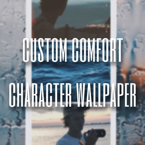 Op de afbeelding: Een fotocollage met een blauwe en witte oceaanachtergrond. De collage bevat een foto van een persoon die een foto maakt met een camera en een foto van een persoon in silhouet. De tekst "CUSTOM COMFORT CHARACTER WALLPAPER" wordt weergegeven in witte letters op een blauwe achtergrond. De tekst "She's an old soul with young eyes, a vintage heart, and a beautiful mind." wordt weergegeven in witte letters op een bruine achtergrond.