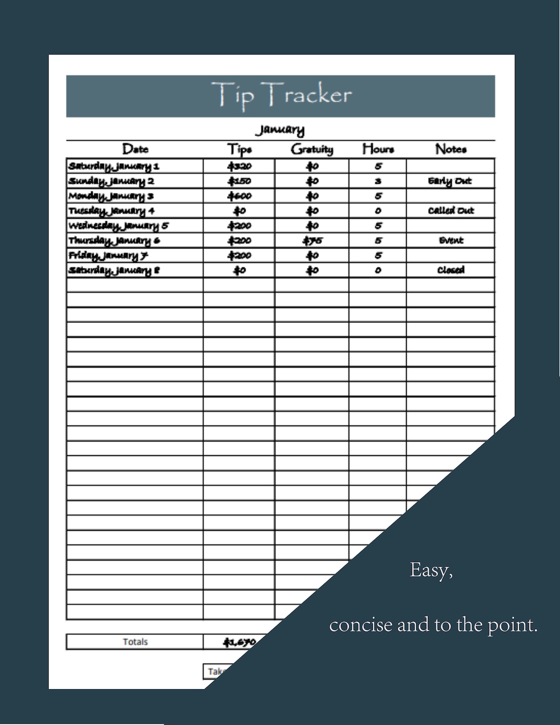 Tip Tracker Bartender Tips Server Tips Tip Log Etsy
