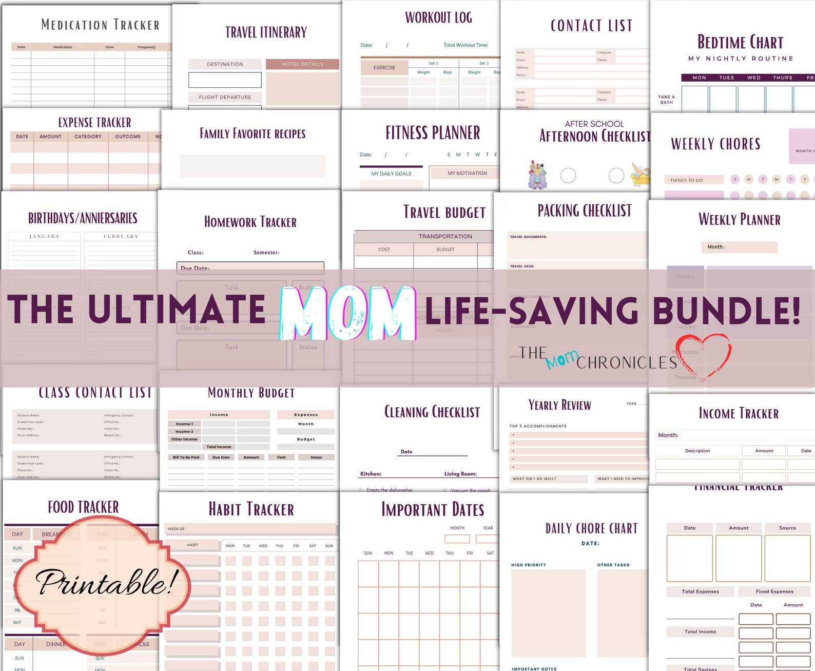 Printable Mom Planner and Organizer Bundle Planners and Etsy