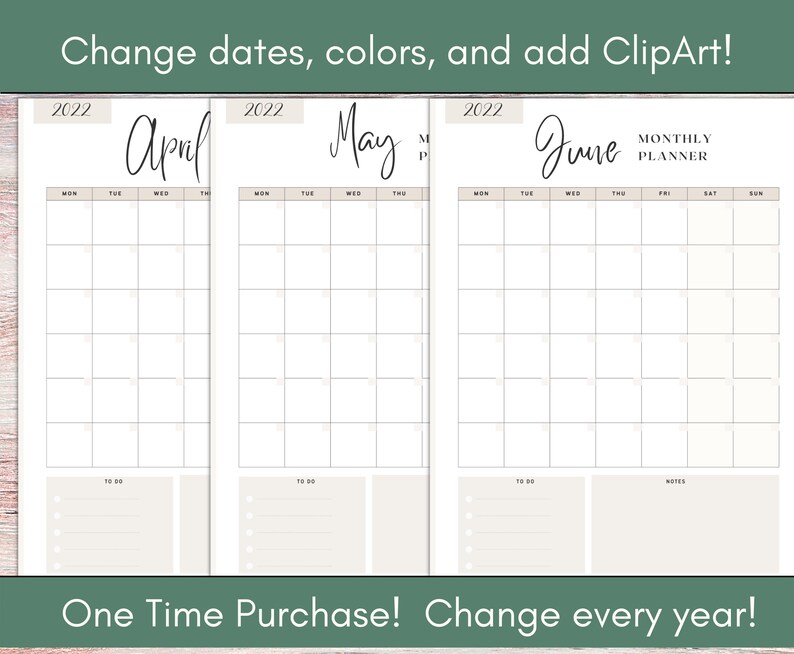 Editable monthly calendar printable editable in canva a 4 etsy