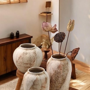 Wabi Sabi Ceramic Vase Handmade Retro Pottery Jar for Minimalist Zen Decor, Japanese Style Greyware for Home Flower Arrangement