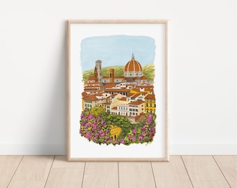 Florence Italy Art Print: Santa Maria Del Fiore Cathedral, Tuscany Travel Poster, Hand-painted Gouache
