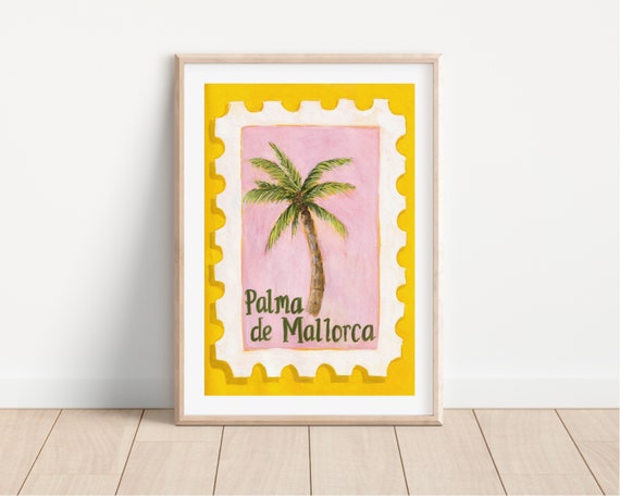 Palma de Mallorca Art Print: Hand-Painted Palm Tree Stamp, Palma Travel Souvenir