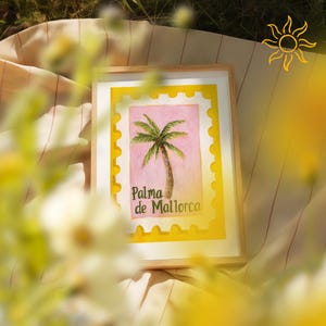 Palma de Mallorca Art Print: Hand-Painted Palm Tree Stamp, Palma Travel Souvenir image 6