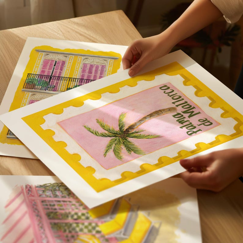 Palma de Mallorca Art Print: Hand-Painted Palm Tree Stamp, Palma Travel Souvenir image 7