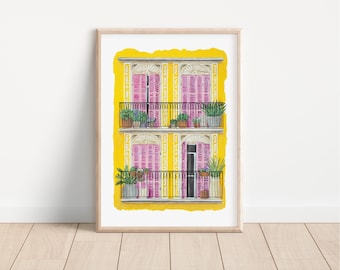 Barcelona Street Print, Christmas Gift Spain Print, Bright Wall Art, Colourful Painting, Pink, Vila de Gracia, Architecture, Travel Gift