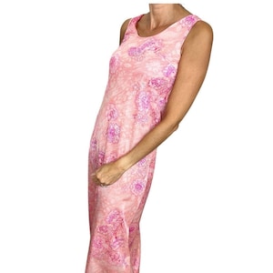 Vintage 70s coral magenta pink floral sleeveless slip dress long nightgown S