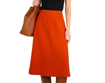 Vintage 70s burnt orange polyester double knit a line old money midi skirt 8