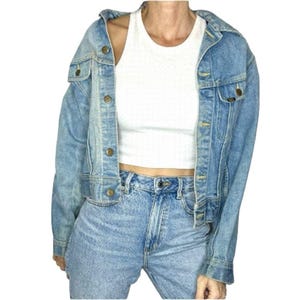 Rare 60s USA made Vintage Lee Denim Trucker Jacket, Distressed Light Wash