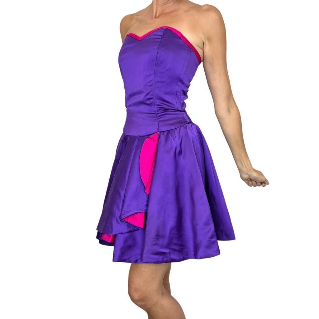 women's dark purple strapless dress for the club Victorian Style Satin ribbon Strapless Purple Satin Corset Lace-up Dress, 12 (EU44) / Purple