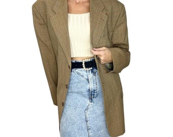 Vintage Aquascutum Wool Blazer: Brown Plaid Oversized Jacket