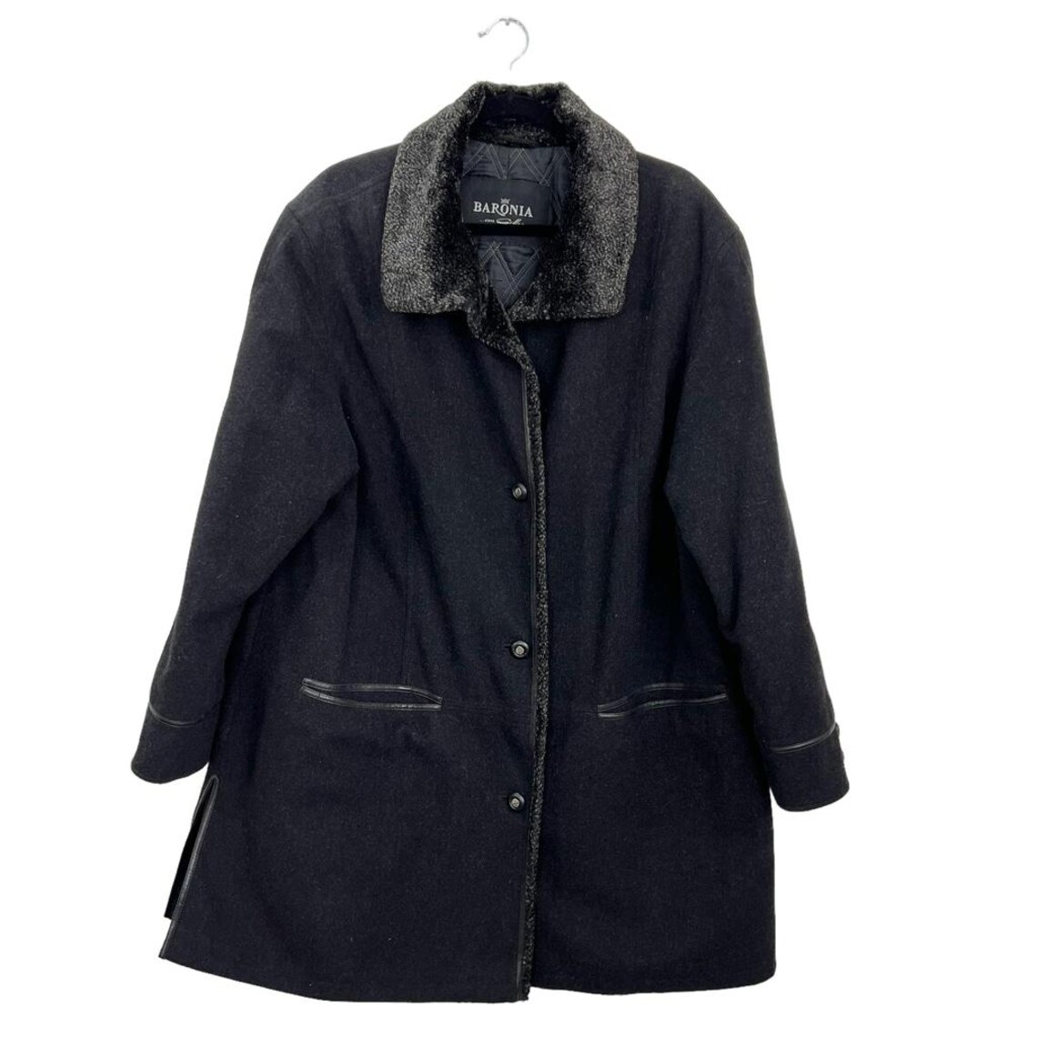 Vintage 90s Baronia wool cashmere grey black minimal oversized car coat XL, foto 3 de 5