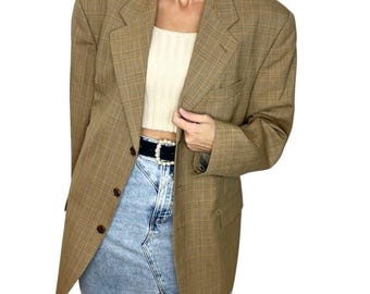 Vintage Aquascutum Wool Blazer: Brown Plaid Oversized Jacket
