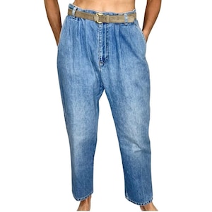 Vintage Liz Claiborne 80s 90s 100% cotton baggy pleated high rise blue jeans 12 S
