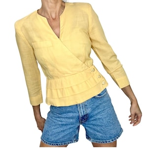 Vintage butter yellow fitted cropped lightweight peplum blazer jacket
