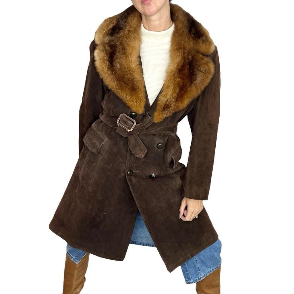 Vintage Suede Jacket With Fur Collar - Etsy Canada
