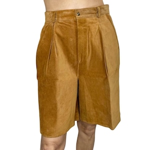 Vintage 90er Jahre in Kanada hergestellte Wildleder-Knieshorts aus Wildleder mit weitem Bein