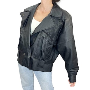 Vintage Cosa Nova Toronto black leather oversized batwing moto bomber jacket L