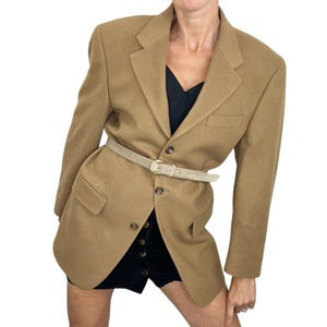 Vintage Canadian made preppy old money camel tan wool cashmere oversized boyfriend blazer jacket 38
