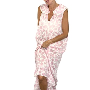Vintage Mollyclaire Canada 70s pink white polka dot print maxi night gown