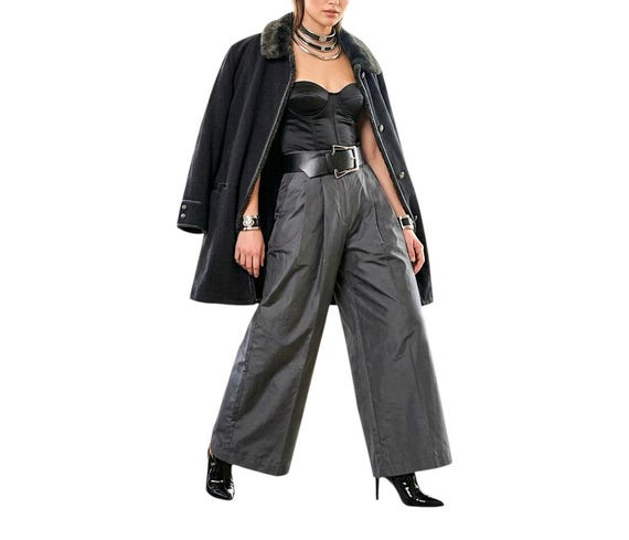 Vintage 90s Baronia wool cashmere grey black minimal oversized car coat XL