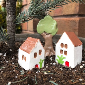 Miniature houses clay houses pottery houses clay trees fairy gardens home decor clay village house warming gift hand made collectible image 1