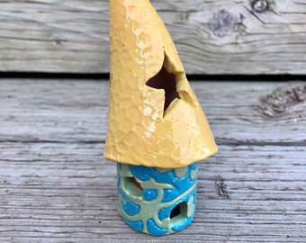 Gnome/fairy house hand built pottery fairy gardens one of a kind home decor whimsical garden decor wizard house