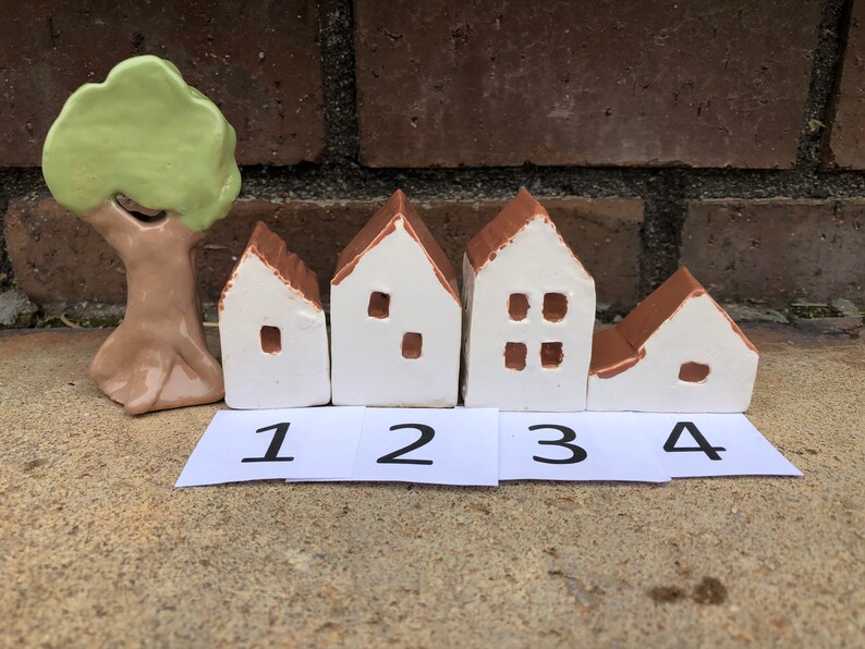 Miniature houses clay houses pottery houses clay trees fairy gardens home decor clay village house warming gift hand made collectible image 4